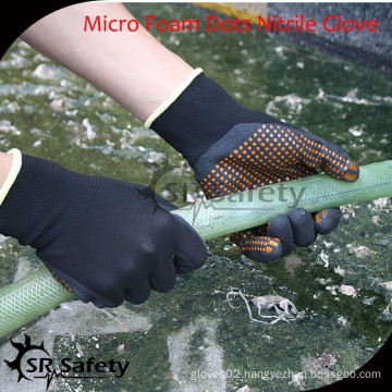 SRSAFETY Seamless Knit Gloves with Micro-Foam Nitrile Dotted Palm, balck/orange